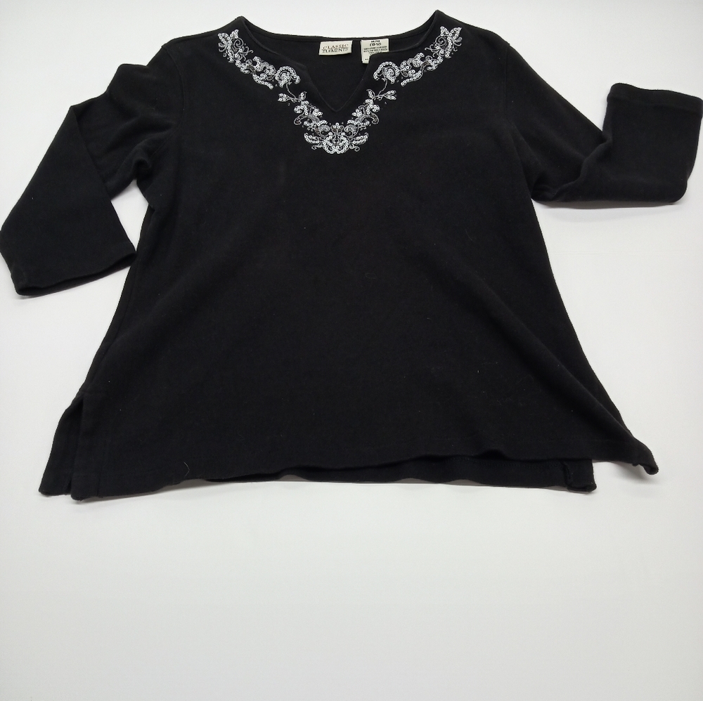 Cotton Black Ladies Top by Classic Elements Med